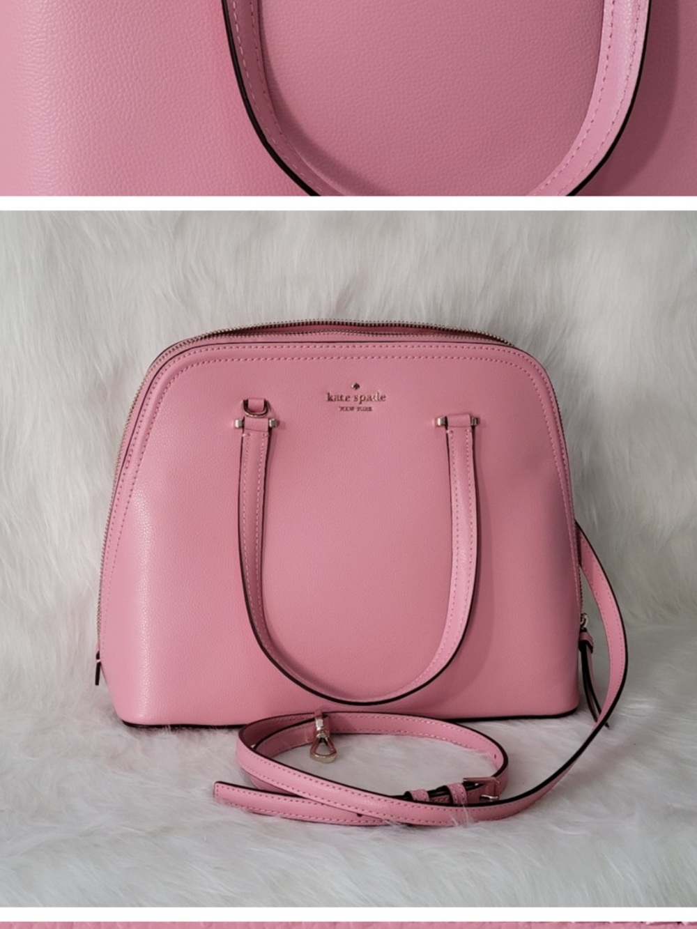 kate spade Pink Pebbled Leather Dome Satchel with Removable Strap